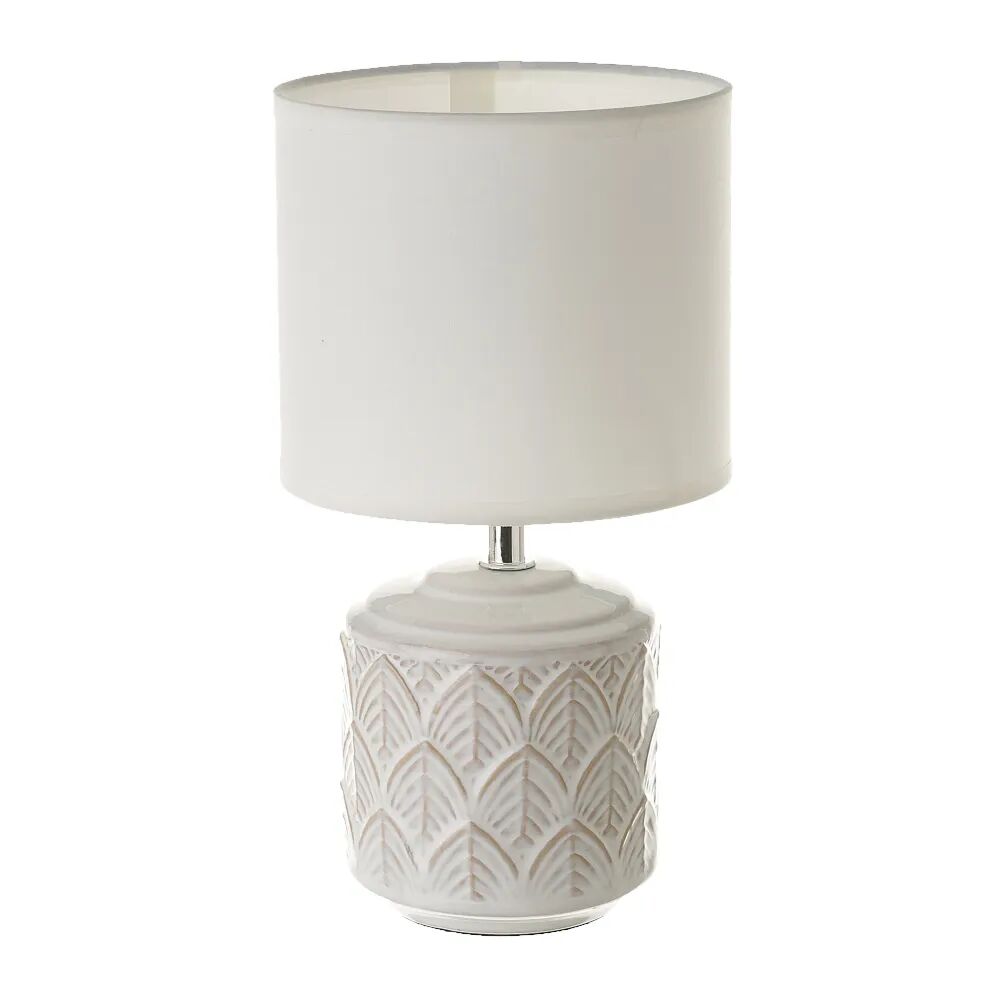 LOLAhome Lámpara de mesa grabada con hojas de cerámica blanca y beige de Ø 15x28 cm
