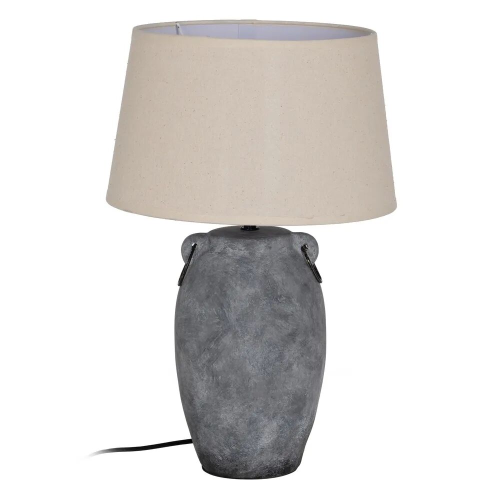 LOLAhome Lámpara de mesa vasija con pantalla de tela de cerámica gris de Ø 30x47 cm