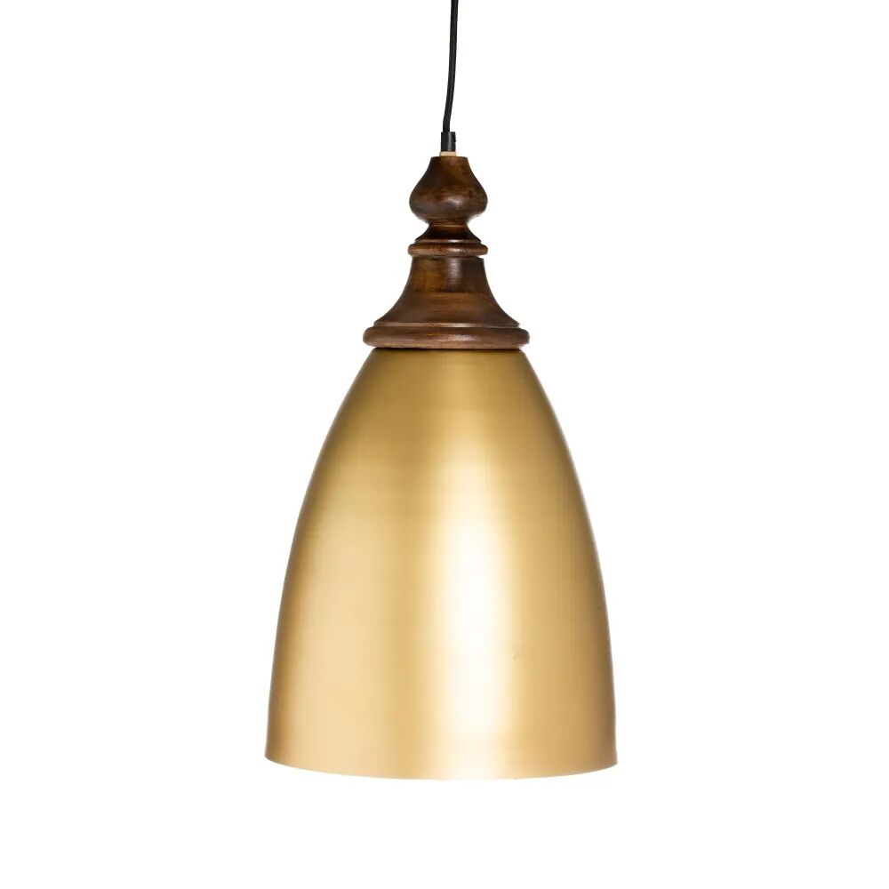 LOLAhome Lámpara de techo campana de madera y hierro dorada de Ø 21x37 cm