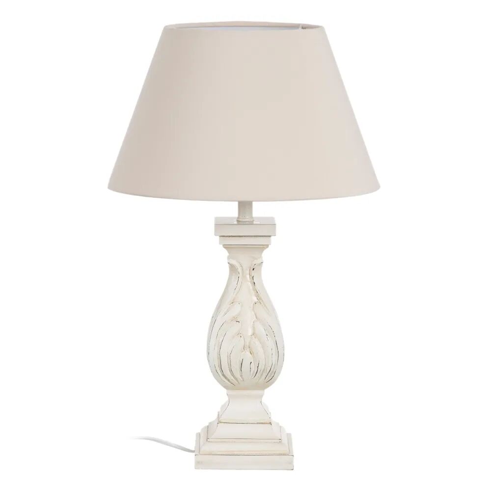LOLAhome Lámpara de mesa tallada de hoja de resina y tela blanco de Ø 35x57 cm