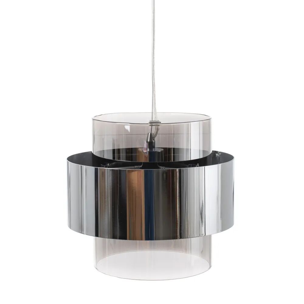 LOLAhome Lámpara de techo cilíndrica de cristal y metal plata de Ø 28x120 cm