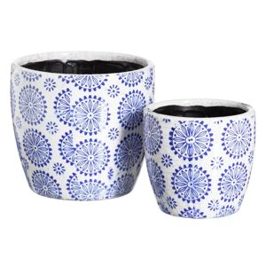 LOLAhome Set de 2 maceteros envejecidos de mandalas de cerámica azul