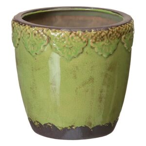 LOLAhome Macetero craquelado de cerámica verde de Ø 21x21 cm