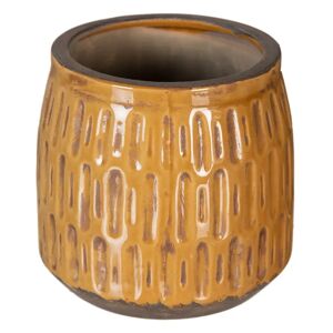 LOLAhome Macetero tribal de cerámica mostaza de Ø 17x17 cm