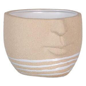 LOLAhome Macetero con rostro de cerámica beige de 21x19x15 cm