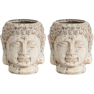 LOLAhome Set de 2 maceteros de buda de terracota blanco roto de Ø 14x15 cm