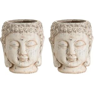 LOLAhome Set de 2 maceteros de buda de terracota blanco roto de 17x16x20 cm