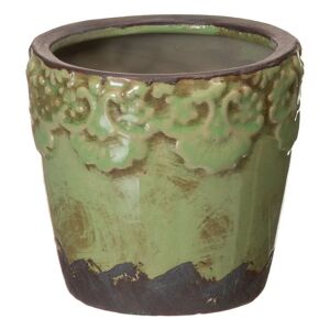LOLAhome Macetero envejecido con relieve de cerámica verde de Ø 11x11 cm
