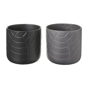 LOLAhome Set de 2 maceteros grabados de stoneware negro y gris de Ø 15x14 cm