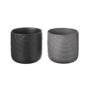 LOLAhome Set de 2 maceteros grabados de stoneware negro y gris de Ø 13x12 cm