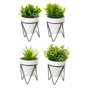 LOLAhome Set de 4 plantas artificiales verdes con maceta de pasta depapel y soporte