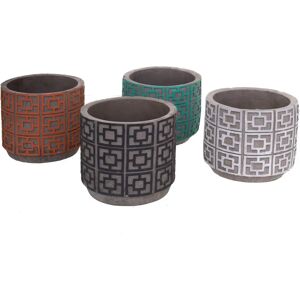 LOLAhome Set de 4 maceteros de jardín Fiore redondos con relieve de cemento multicolor de Ø 14x12 cm