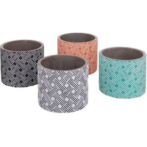 LOLAhome Set de 4 maceteros de jardín Fiore redondos de cemento multicolor de Ø 14x12 cm