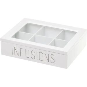 LOLAhome Caja de infusiones de 6 compartimentos de madera y cristal blanca de 24x6x18 cm