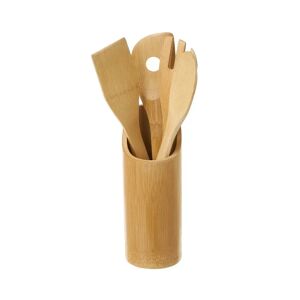 LOLAhome Set de porta utensilios con 4 accesorios de bambú natural de Ø 8x32 cm