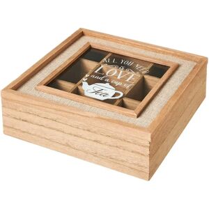 LOLAhome Caja de madera y cristal natural para té con 9 compartimentos de 24x24x8 cm