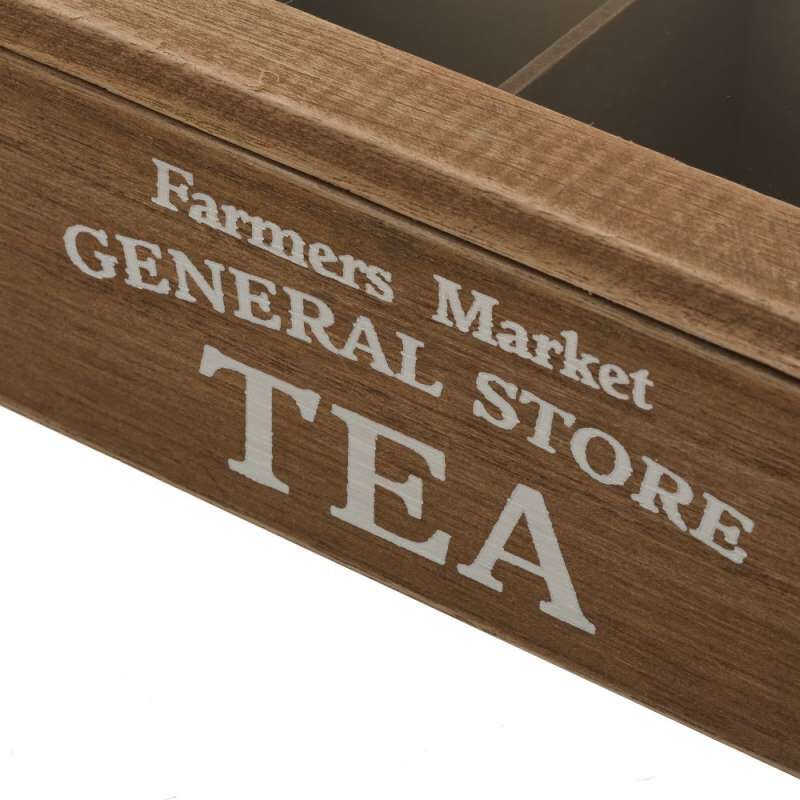Caja de té de madera y cristal beige de 7x10x32 cm