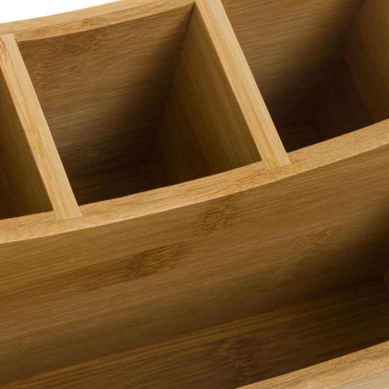 Cubertero portátil marrón rústico de bambú de 12x14x20 cm