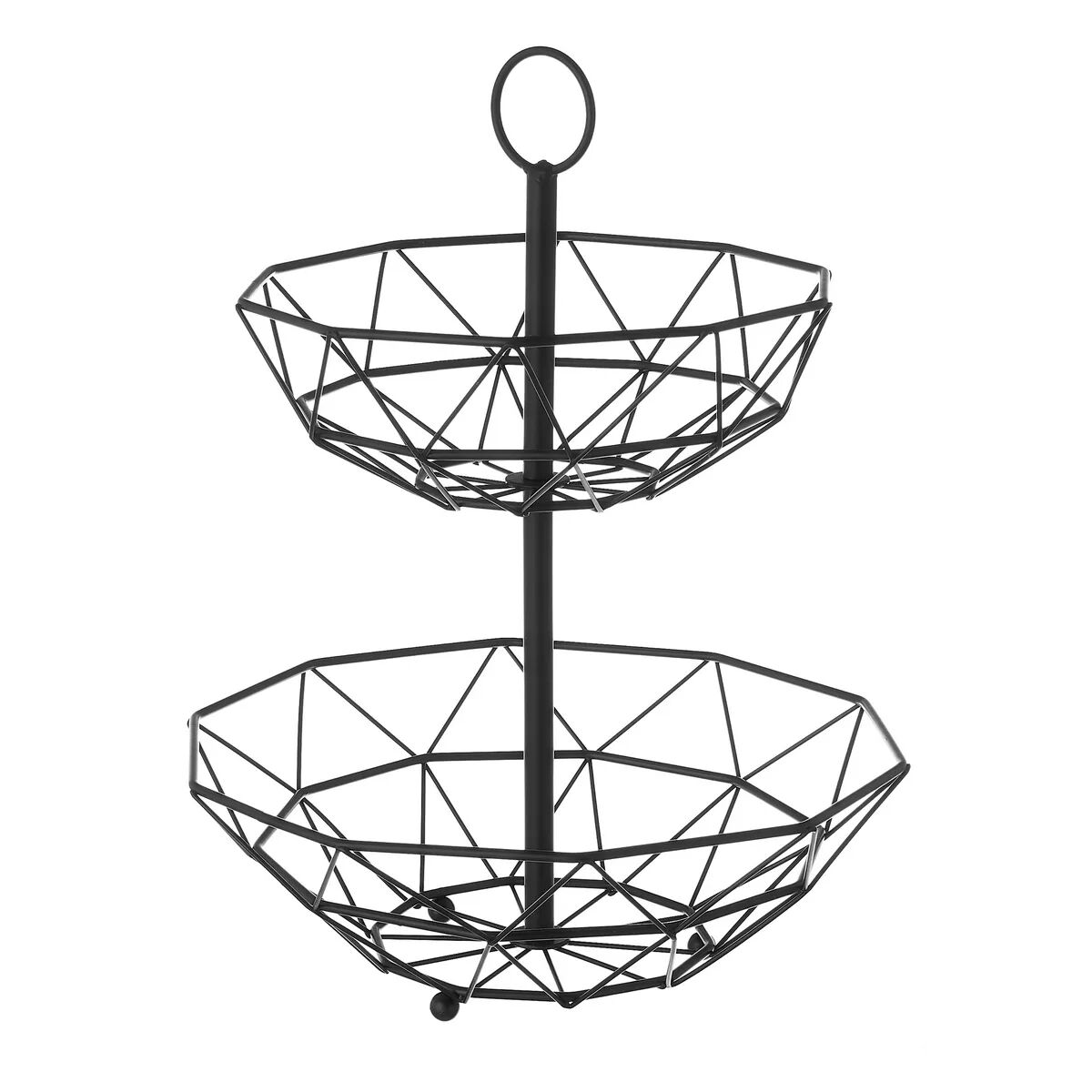 LOLAhome Frutero geométrico de 2 alturas negro de metal de Ø 29x38 cm