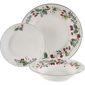 LOLAhome Vajilla completa diseño fresas de porcelana blanco roto de 18 piezas