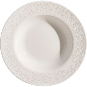 LOLAhome Plato hondo flores en relieve blanco porcelana de Ø 22 cm