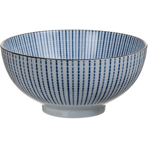 LOLAhome Ensaladera redonda de rayas blanca y azul de porcelana de Ø20 cm