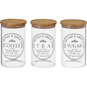 LOLAhome Juego de 3 botes de cristal borosilicato transparentes con tapa de bambú para azúcar, café y té