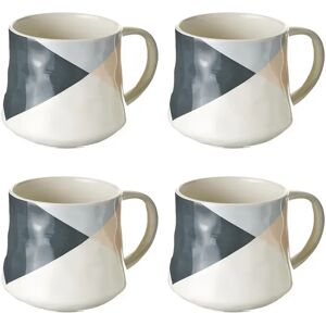 LOLAhome Juego de 4 tazas mug geométricas grises de stoneware de 370 ml