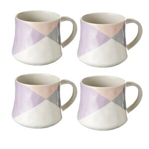 LOLAhome Juego de 4 tazas mug geométricas lila de stoneware de 370 ml
