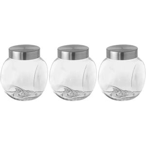 LOLAhome Juego de 3 botes de cristal y acero inoxidable redondos transparentes de 3000 ml