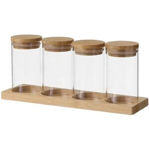 LOLAhome Juego de 4 botes de cristal transparente con bandeja de bambú de 220 ml