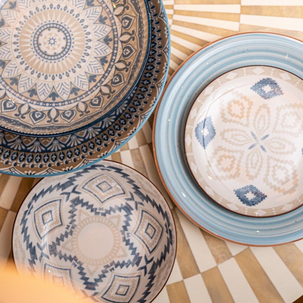 Vajilla completa mosaico azul de porcelana de 18 piezas