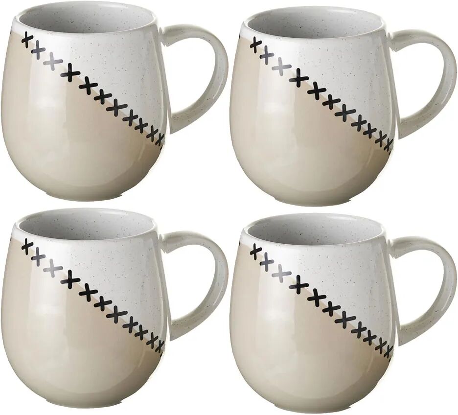 LOLAhome Juego de 4 tazas mug beige de stoneware de 490 ml