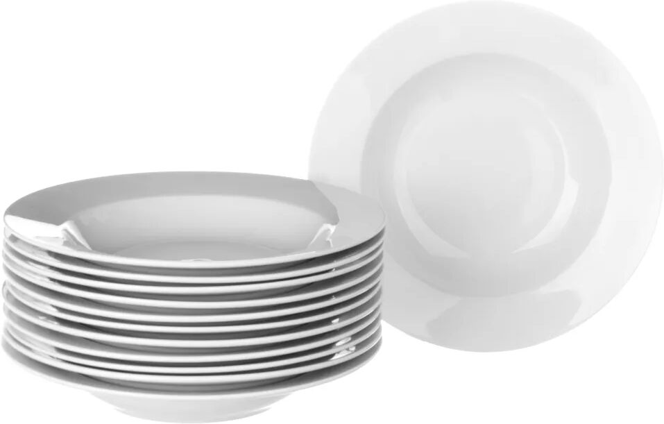 LOLAhome Set de 12 platos hondos blancos de porcelana de Ø 21 cm