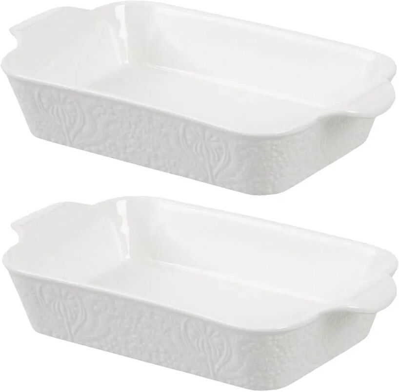 LOLAhome Juego de 2 fuentes de horno grabadas de porcelana blancas de 26x15 cm