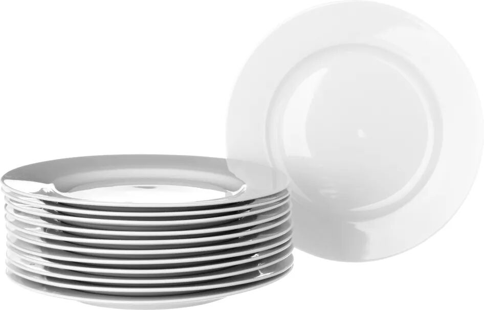 LOLAhome Set de 12 platos postre blancos de porcelana de Ø 19 cm