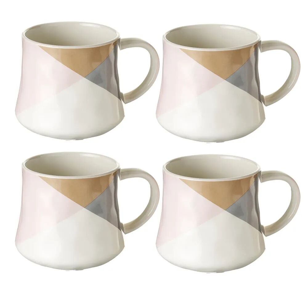 LOLAhome Juego de 4 tazas mug geométricas rosa de stoneware de 370 ml