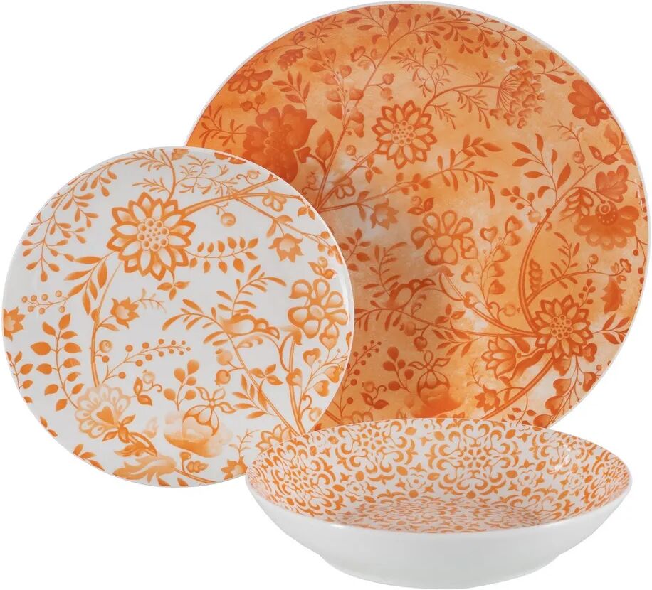 LOLAhome Vajilla completa diseño flores de porcelana naranja de 18 piezas