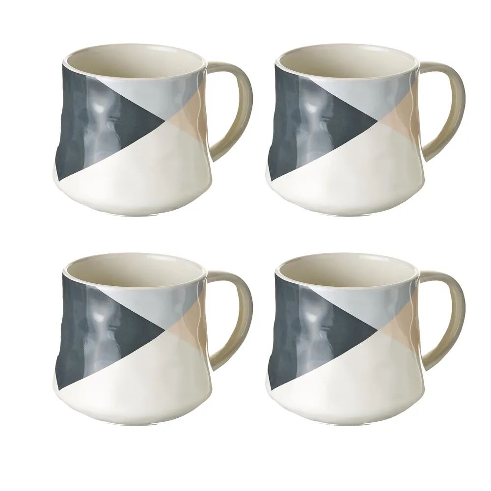 LOLAhome Juego de 4 tazas mug geométricas grises de stoneware de 370 ml