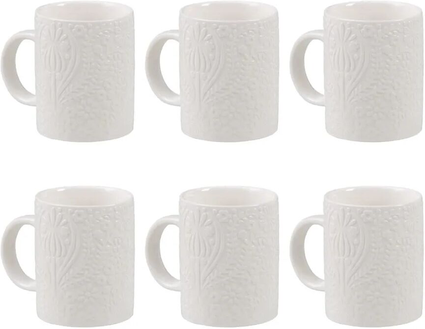 LOLAhome Juego de 6 tazas mug blancas de porcelana de 200 ml