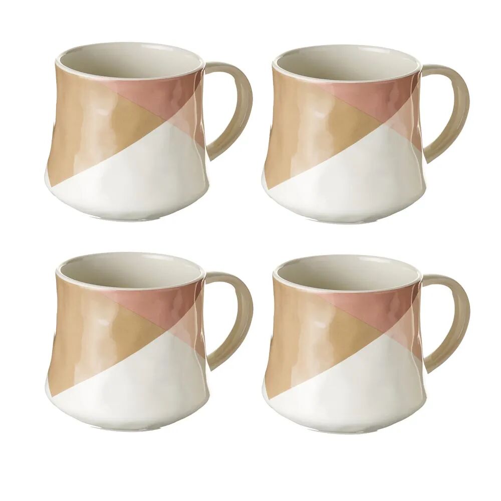LOLAhome Juego de 4 tazas mug geométricas marrones de stoneware de 370 ml