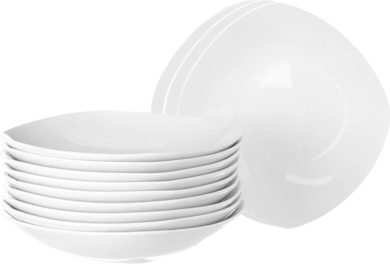 LOLAhome Set de 12 platos hondos cuadrados blancos de porcelana de Ø21 cm