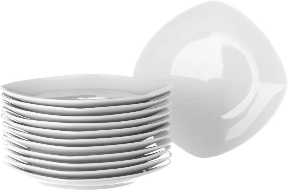 LOLAhome Set de 12 platos llanos cuadrados blancos de porcelana de Ø26 cm