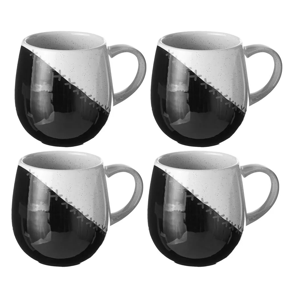 LOLAhome Juego de 4 tazas mug negras de stoneware de 490 ml