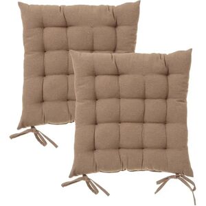 LOLAhome Set de 2 cojines silla lisos marrones de loneta de 38x38 cm teñido