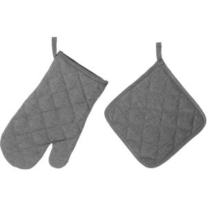 LOLAhome Set de 1 manopla y 1 agarrador de cocina de tela acolchada gris