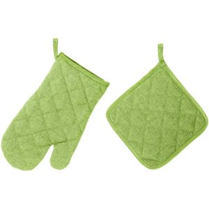 LOLAhome Set de 1 manopla y 1 agarrador de cocina de tela acolchada verde