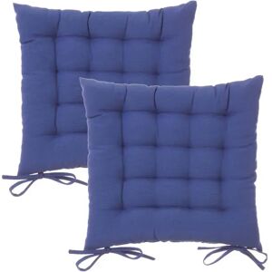 LOLAhome Set de 2 cojines silla lisos azules de loneta de 38x38 cm teñido