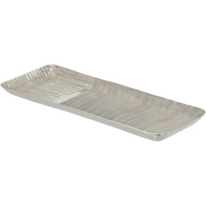 LOLAhome Bandeja rectangular estriada de aluminio plateada de 38x15 cm