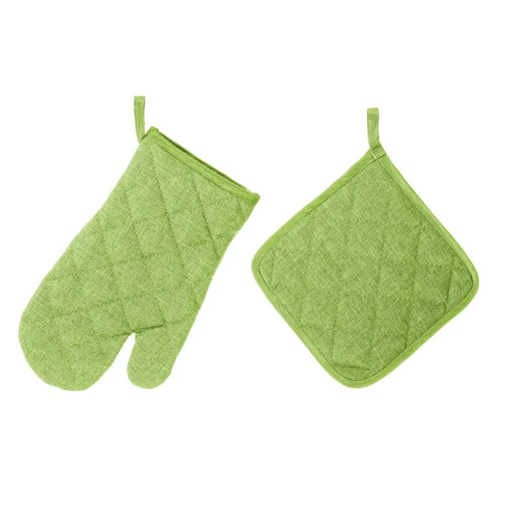 LOLAhome Set de 1 manopla y 1 agarrador de cocina de tela acolchada verde